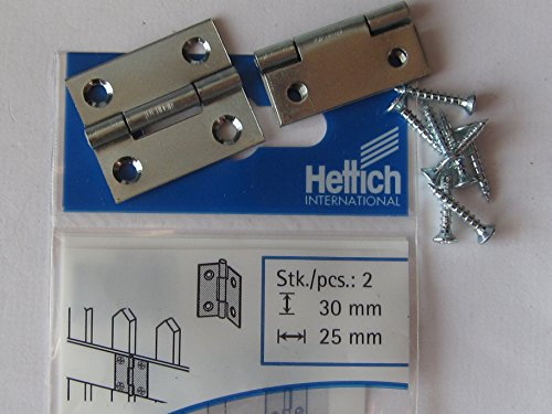 Hettich schmale Scharniere, 30 x 25 mm, Stahl verzinkt, mit Schrauben, 2 Stück, 62368