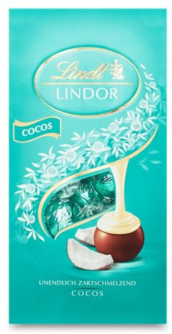 Lindt Schokolade LINDOR Kugeln Cocos | 136g Beutel | ca. 10 Kugeln Vollmilchschokolade mit zartschmelzender Kokos-Füllung | Pralinen-Geschenk | Schokoladen-Geschenk