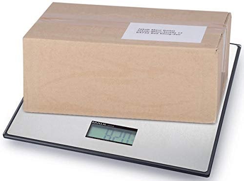 MAUL Paketwaage MAULglobal 32 x 32 x 2.7 cm | Stabile Paketwaage bis 25kg | Große Wiegefläche 31 x 24 cm | Waage mit Batteriebetrieb | 20g Teilung beim Wiegen | Schwarz