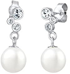 Elli Ohrringe Damen Perlen mit Kristalle Elegant in 925 Sterling Silber