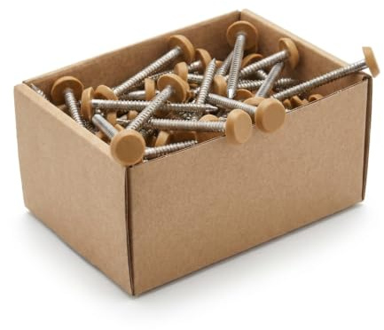 HomeSmart 50 Pack 30mm Oak/Tan UPVC Poly Top Pins Nails | UV Resistant Stainless Steel Plastic Headed Polypins for Durable and Weatherproof Fixing of Soffits, Fascias, and Roofline Trims