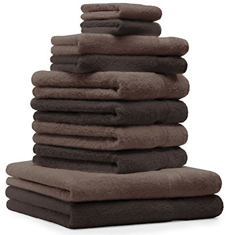 Betz 10-TLG. Handtuch-Set Classic 100% Baumwolle 2 Duschtücher 4 Handtücher 2 Gästetücher 2 Seiftücher Farbe Dunkelbraun und nussbraun