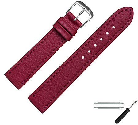 MARBURGER Uhrenarmband 18mm Leder Vegan Rot - Werkzeug Montage Set 5201841000120