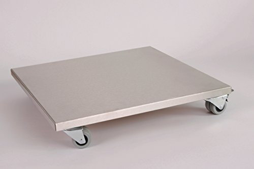 Möbelroller/Pflanzenroller (Profi) 50x50 cm, Edelstahl, 300kg, Doppelrollen + Bremse, Marke: Szagato, Made in Germany (Design-Pflanzenroller Transportroller Rollbrett)