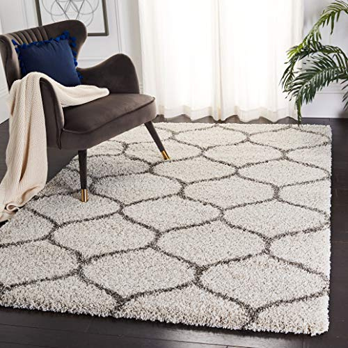 SAFAVIEH Hudson Shag Rug 4x6, Plush Trellis Ivory & Grey SGH280A