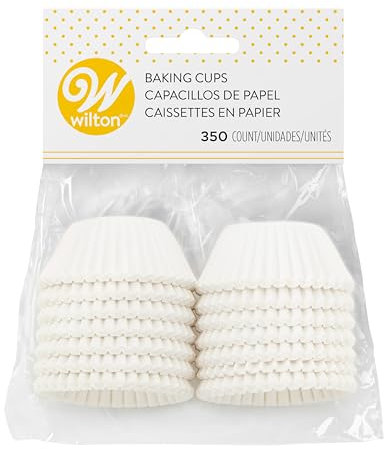 Wilton Mini moldes para hornear – Utiliza mini moldes para hornear cupcakes o magdalenas, ideales para caramelos y frutos secos, color blanco, 3,2 cm de diámetro, 350 unidades