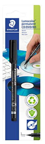 STAEDTLER CD/ DVD Marker Lumocolor permanent, weiche Spitze für schonende Beschriftung, Linienbreite ca. 0,4 mm, 1 schwarzer Permanentmarker auf Blisterkarte, 310-9CDBKD
