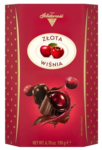 Solidarnosc Golden Cherry Liqueurs – 190g Premium Dark Chocolate Cherries Soaked in Liqueur – Gift Box for Christmas, Thank You, Sharing