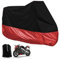 Funda para Moto Cubierta de Moto Protector Poliéster Impermeable Reflectante Motocicleta Anti-Polvo Lluvia Nieve UV Agua Aire Libre con el Bolso del Almacenaje Talla XXL (265cm) Cubierta para Moto/Motocicleta Negro y Rojo