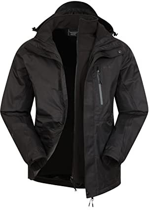 Mountain Warehouse Bracken 3-in-1 wasserdichte Outdoor-Herren-Jacke - wasserabweisende Laufjacke und Arbeitsjacke bei Regen für Herren, Camping-Jacke für Herren Schwarz 2X-Large