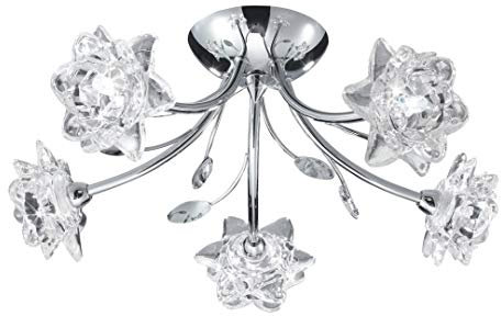 Searchlight 9285-5CC Bellis Chrome And Glass Flower Semi Flush 5 Arm Ceiling Light