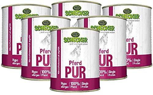 Schecker Nassfutter - 100% Pferd pur - getreidefrei - hypoallergen - 6 x 820 g - Diätfutter - sensitiv