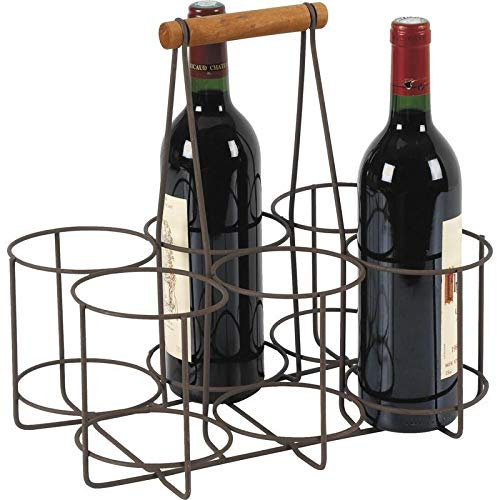 Panier bouteilles en métal vieilli et bois 6 bouteilles