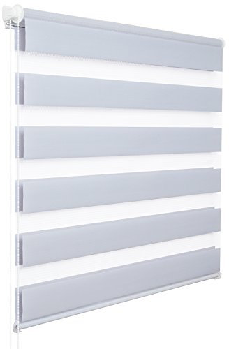 WOLTU Doppelrollo Klemmfix ohne Bohren Grau B60 x H220 cm, Duo Rollo lichtdurchlässig Fensterrollo für innen verdunkelnd, Zebrarollo mit Kettenzug - Seitenzugrollo für Fenster und Tür