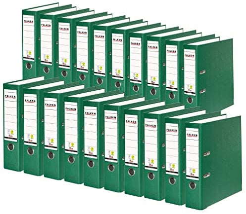 Original Falken 20er Pack PP-Color Kunststoff-Ordner. Made in Germany. 8 cm breit DIN A4 grün Ringordner Vegan Aktenordner Briefordner Büroordner Plastikordner Schlitzordner