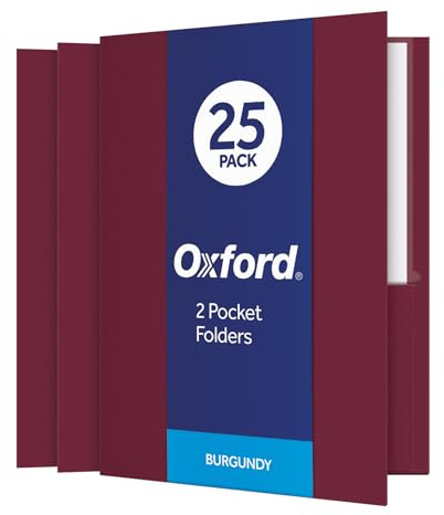 Oxford Twin-Pocket Folders, Textured Paper, Letter Size, Burgundy, Holds 100 Sheets, Box of 25 (57557)