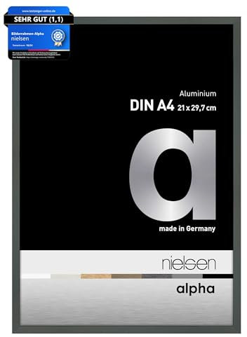nielsen Bilderrahmen, 21 x 29,7 cm (A4), Aluminium, Platin glanz, Dokumentenrahmen zum Aufhängen im Hoch- & Querformat, Echtglas, Alpha