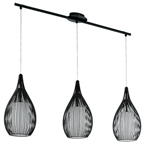 EGLO Pendellampe Razoni, 3 flammige moderne Pendelleuchte, Material: Stahl, Glas: satiniert, Farbe: Schwarz, Fassung: E27