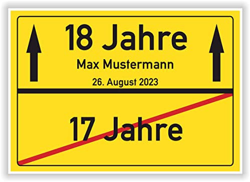 Ortsschild Bild 17. Geburtstag - 18. Geburtstag persönliches Geschenk 18 Jahre personalisierte Geschenkidee 18. Geburtstag mit Name und Datum