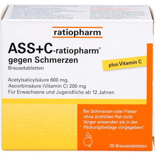 ASS + C-ratiopharm® Brausetabletten - Lindert leichte bis mäßig starke Schmerzen und Fieber, 20 Brausetabletten