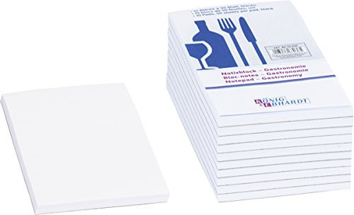 Baier und Schneider GmbH & Co. KG Baier & Schneider Notizblock Gastronomie, Klebebindung,70 g/qm, 75 x 140 mm, Weiß - 10 x 50 Blatt