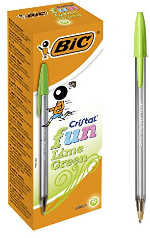 BIC Cristal Fun bolígrafos Punta Ancha (1,6 mm) – Verde Lima, Caja de 20 unidades