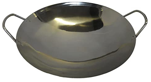 AAF Nommel Wok Pfanne Edelstahl 31 cm Durchmesser mit 2 Griffen/Henkeln mit rundem Boden für Gas, Gastronomie