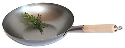 AAF Nommel ®, Wok Pfanne flacher Boden Ø 35 cm, für Gas, Induktion, Ceran und Elektro, mit Holzgriff auch zum Aufhängen