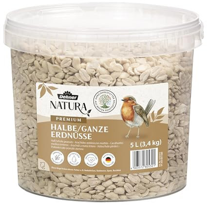 Dehner Natura Premium Wildvogelfutter, halbe / ganze Erdnüsse schalenfrei, Ganzjahresfutter proteinreich / energiereich, hochwertiges Vogelfutter für Wildvögel, 3.4 kg