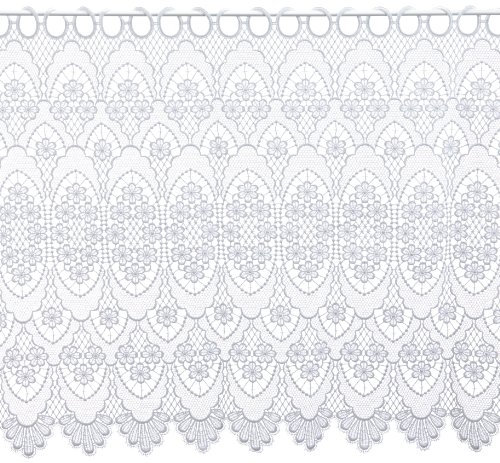 Plauener Spitze by Modespitze, Store Bistro Gardine Scheibengardine mit Stangendurchzug, hochwertige Stickerei, Höhe 60 cm, Breite 112 cm, Weiß