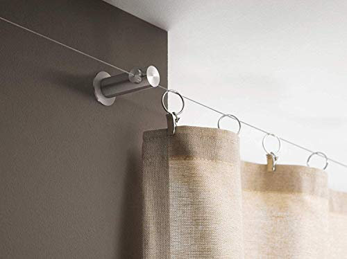 Zwischenträger für Seilspannsysteme, Wandabstand 9,2 cm, Edelstahl gebürstet, Mittelträger Gardinenseil und Vorhangdraht - PHOS Design