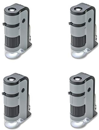Carson MicroFlip 100-250x Microscope de Poche LED UV avec Clip pour Smartphone pour la digiscopie | Lot de 4 (MP-250MU)