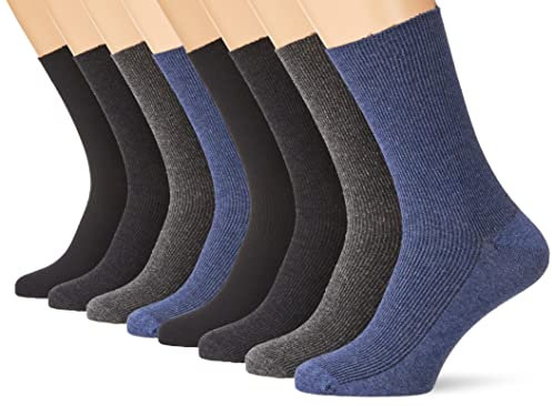 Lot de 8 paires de chaussettes sans élastique - coton - pointe remaillée main - diabétique (43/46, noir, anthracite, gris, gris clair)