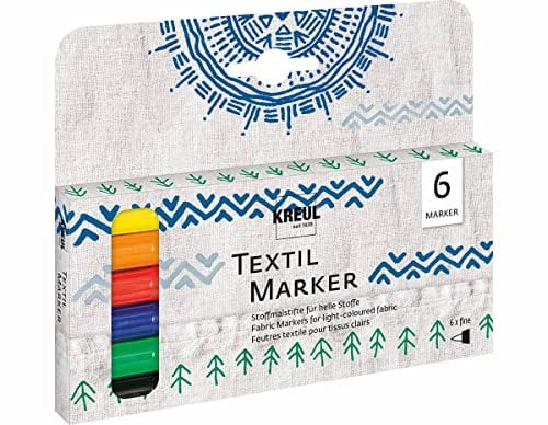 KREUL 90690 - Textil Marker fine, 6 Stoffmalstifte für helle Stoffe, mit unempfindlicher Faserspitze, Strichstärke circa 1 bis 2 mm, waschecht nach Fixierung