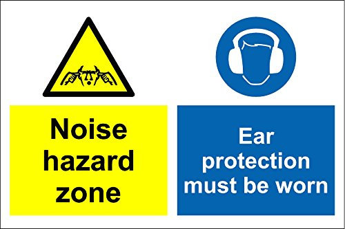 Noise hazard zone ear protection must be worn safety sign - 1.2mm rigid plastic 300mm x 200mm