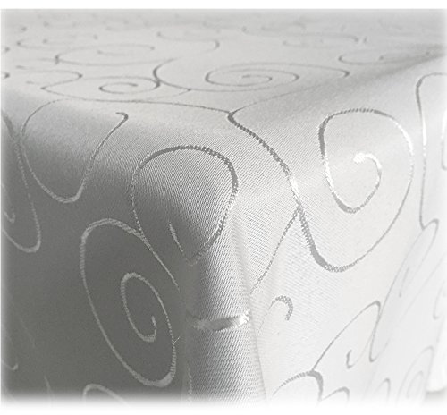 JEMIDI Tischdecke Ornamente Seidenglanz Edel Tisch Decke Tafeldecke 31 Größen und 7 Farben Weiß 110x180