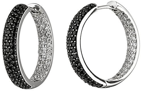 Jobo Damen-Creolen aus 925 Sterling Silber mit Zirkonia schwarz und weiß 25 mm