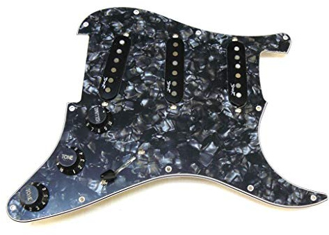 Spear Pickguard SSS Black/Black Pearl, fertig verdrahtet, Alnico V