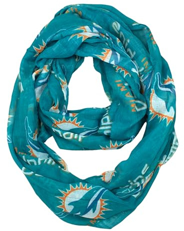 Littlearth NFL Miami Dolphins Sheer Infinity Scarf, Team Color, 70” x 25”
