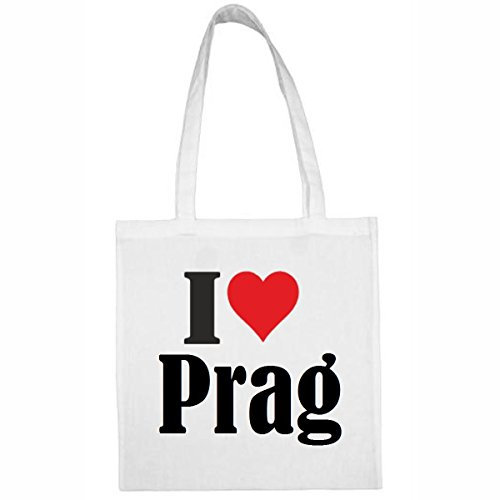 Reifen-Markt Tasche I Love Prag Größe 38x42 Farbe Weiss Druck Schwarz