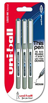 Uni-ball 153486302 UB-157ye Fine Kugelschreiber, Uni Super-Tinte, 0.7 mm Spitze, 3 Stück blau