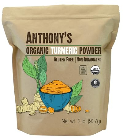 Anthony's Organic Turmeric Root Powder, 2 lb, Curcumin Powder, Gluten Free & Non GMO (Pack of 1)