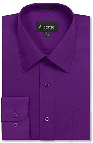 Allsense Men’s Regular-Fit Long-Sleeve Dress Shirt, Purple, 18-18.5 Neck 36-37 Sleeve