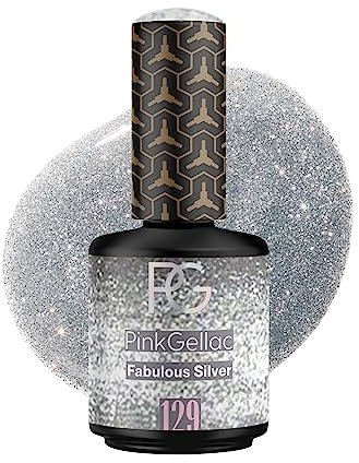 Pink Gellac Vernis Semi Permanent - 129 Fabulous Silver 15 ml - Vernis à Ongles Gel Argent Pour 14 Jours de Manucure Impeccable - Vernis Gel UV Semi Permanent Fabriqué aux Pays-Bas