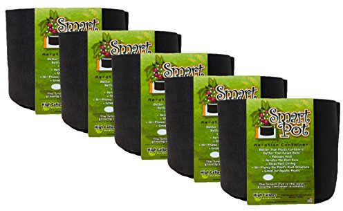 Smart Pot Soft-Sided Fabric Garden Plant Container Aeration Planter Pots, 1 Gallon, 5 Pack, Black
