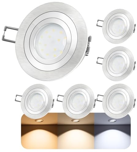 SSC-LUXon RF-2 6er Set LED Einbaustrahler dimmbar flach 30mm - 3 Lichtfarben einstellbar - schwenkbar Alu gebürstet 230V 6W