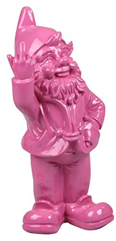 STONE-LITE Figur – Gartenzwerg mit dem Finger – 20 cm – Fuchsia – lustiges Geschenk