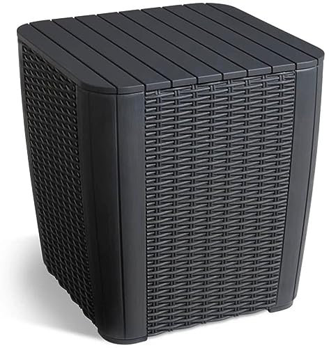 Allibert by Keter Luzon Round Wicker Lounge Tisch, Beistelltisch, Abnehmbarer Deckel, Graphit, 39 x 39 x 42,5 cm