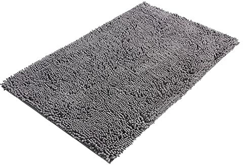 PANA® Bologna Chenille Badematte (60 x 100 cm) • Badvorleger aus weichen Mikrofasern • Badteppich rutschfest & waschbar • Saugfähiger Duschvorleger • Badezimmerteppich • Farbe: Grau