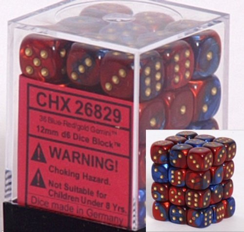 Chessex 36er-Würfel-Set W6 Gemini Blau-Rot/Gold